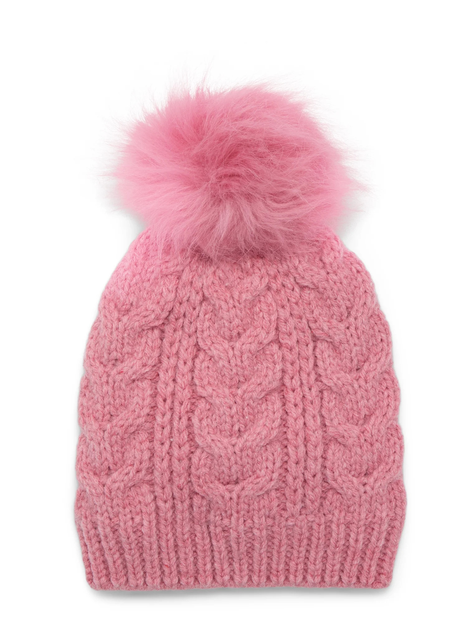 Time and Tru Women's Cable Pom Beanie, One Size Fits Most, Pink Pottery Heather | Walmart (US)