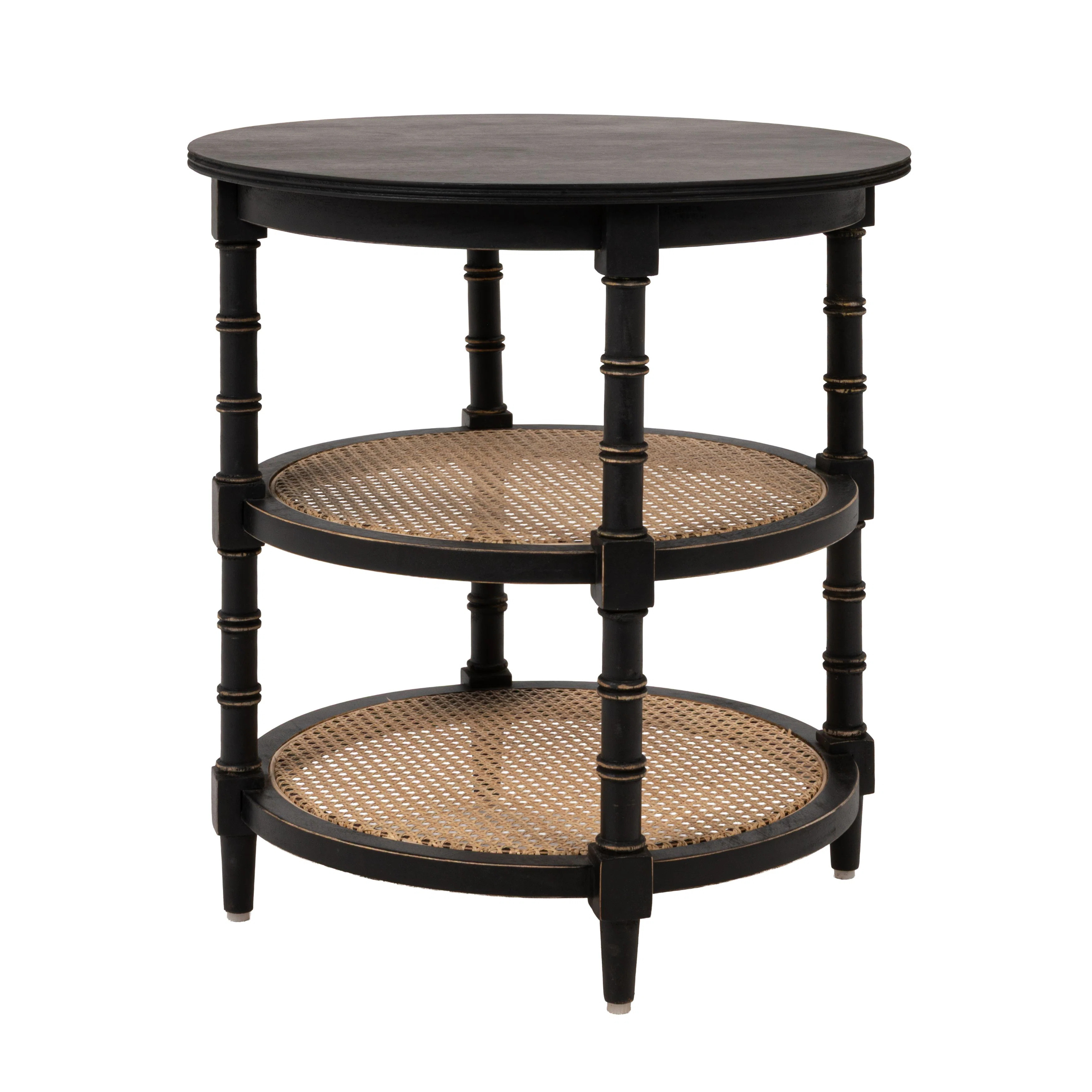 Round Wood Table with 2 Cane Shelves | Wayfair North America