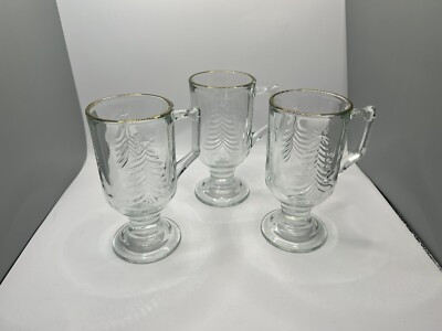Vtg Set Of 3 Mikasa Christmas Tree Mugs Irish Coffee Gold Rim Footed Clear  | eBay | eBay US