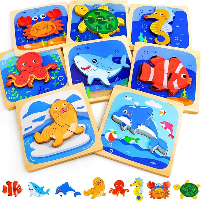 TOY Life Wooden Puzzles for Toddlers 2-4, Sea Animals Puzzles for Toddlers 1-3, Wood Puzzles Educ... | Amazon (US)