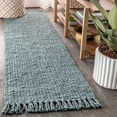 Pata Hand Woven Chunky Jute with Fringe Light Blue/Gray 2 ft. x 20 ft. Runner Rug | Target