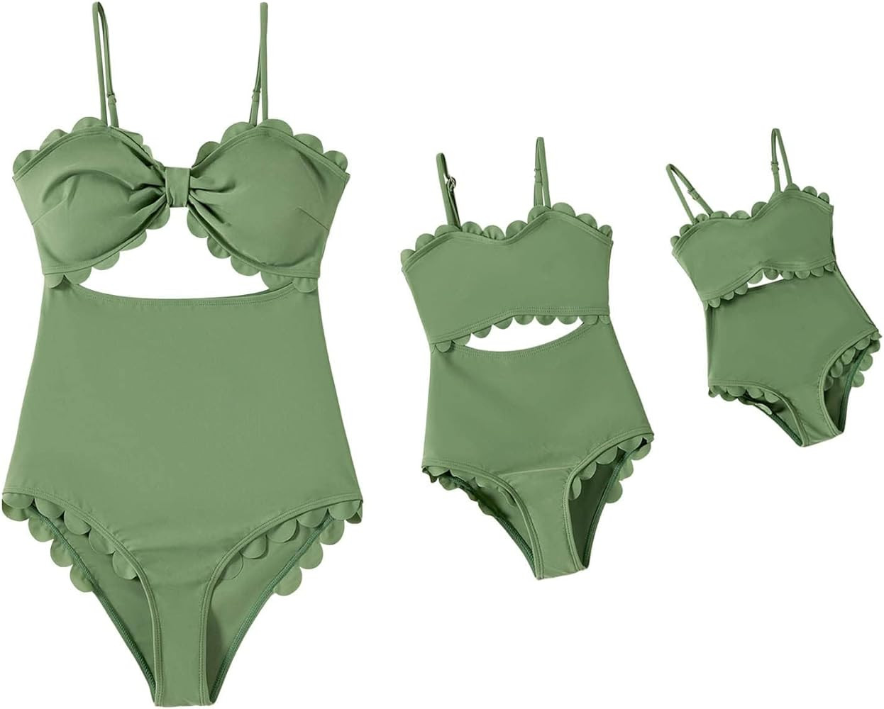 IFFEI Mommy and Me Matching Outfits Women's One Piece Swimsuits Cutout Scallop Trim Monokini Swim... | Amazon (US)