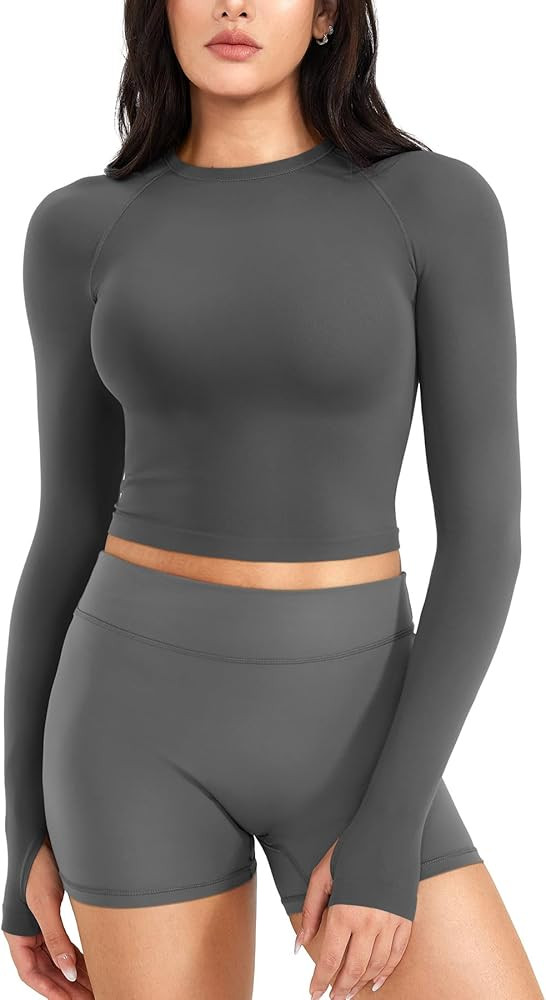 YEOREO Women Slim Fitted Long Sleeve Workout Tops Casual Stretchy Thin Going Out Gym Shirts | Amazon (US)