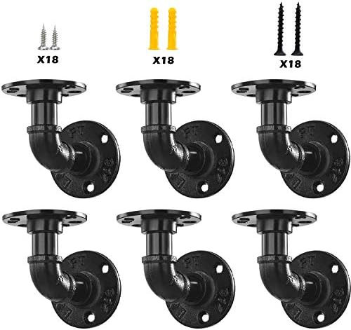 6 Pack Industrial DIY Pipe Shelf Brackets,Vintage Black Iron Wall Mount Pipe Shelving Bracket, Ru... | Amazon (US)