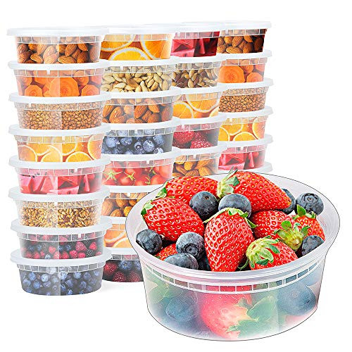 Glotoch 24 Pack 8 oz. (1 Cup) Plastic Food and Drink Storage Containers Set with Lids - Microwave, F | Amazon (US)