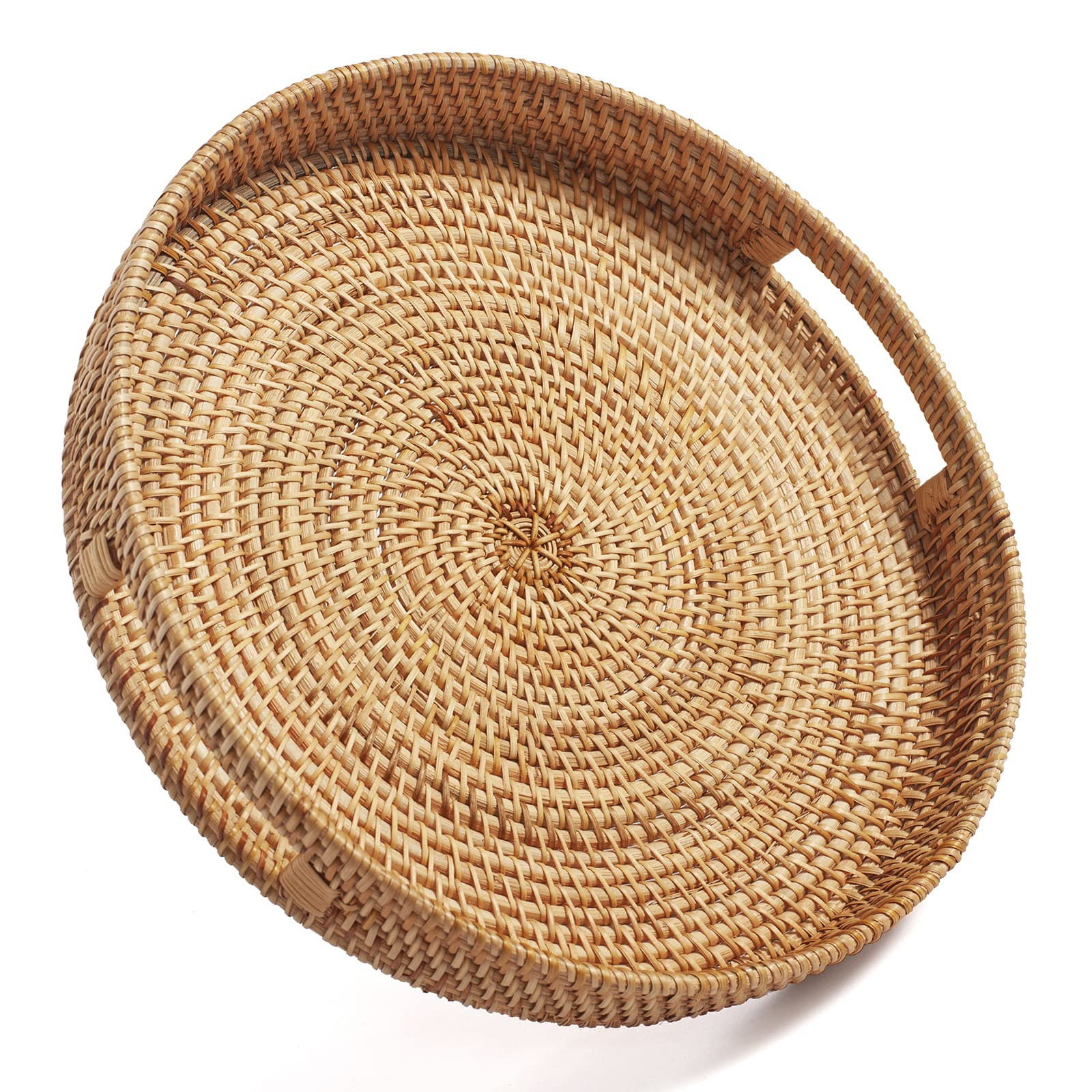 Amazon.com: Round Rattan Serving Tray Decorative Woven Ottoman Trays with Handles for Coffee Table Natural (Small 11.8 inch x 2 inch) : Home & Kitchen | Amazon (US)
