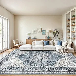 AMADA HOMEFURNISHING 8x10 Washable Area Rug, Low-Profile with Non-Slip Backing & Durable Edge Bin... | Amazon (US)
