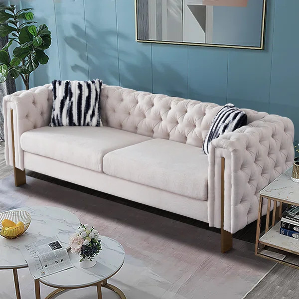 84.25 Inch Wide Button Tufted Tuxedo Arm Sofa With Metal Legs | Wayfair North America