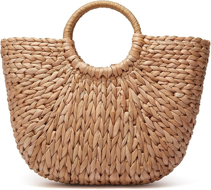 Womens Large Straw Beach Tote Bag Hobo Summer Handwoven Bags Purse wth Pom Poms | Amazon (US)