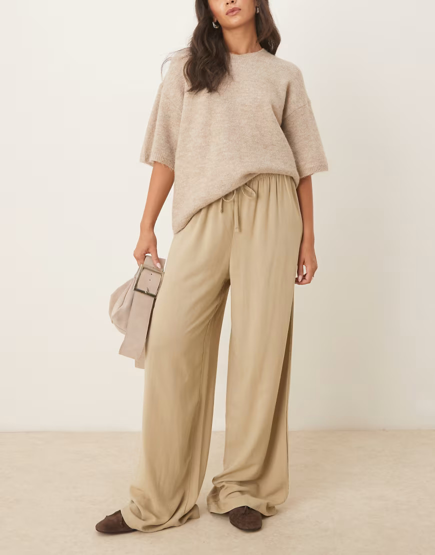 ASOS DESIGN linen look pull on pants in mocha brown | ASOS (Global)