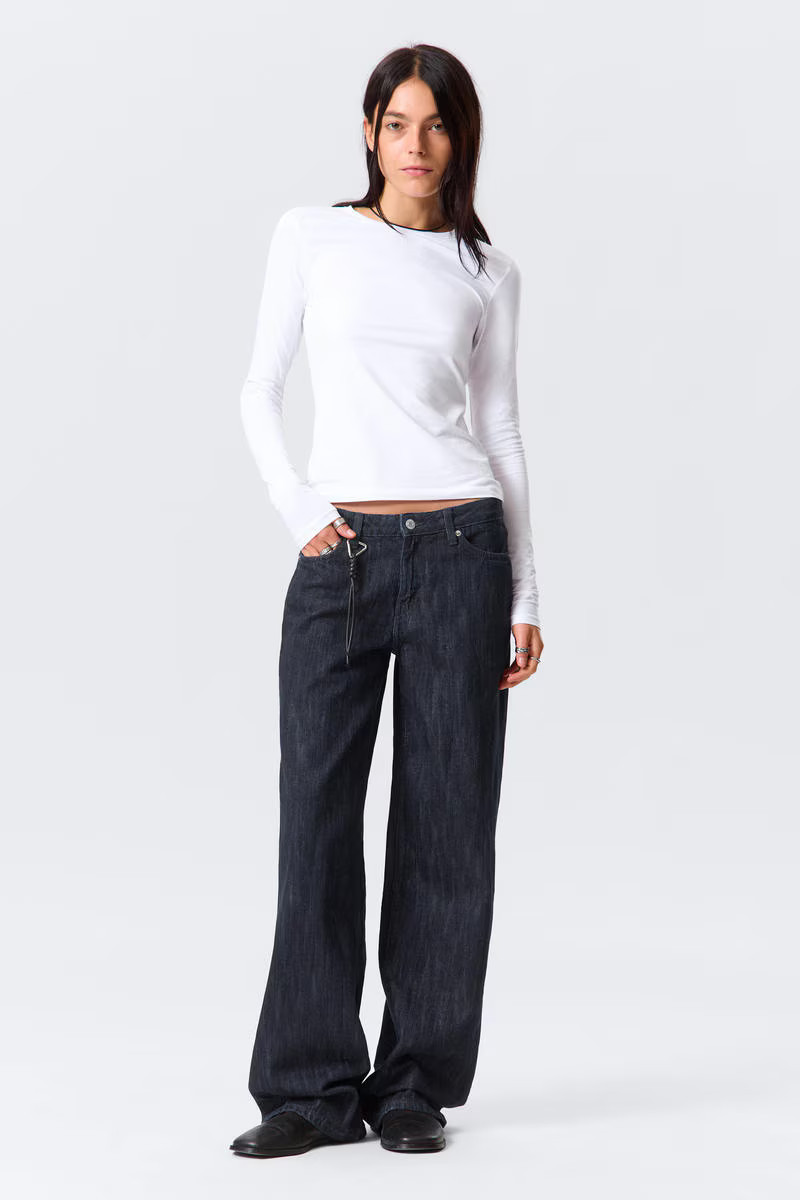 Ample Mid Rise Loose Wide Leg Jeans | Weekday