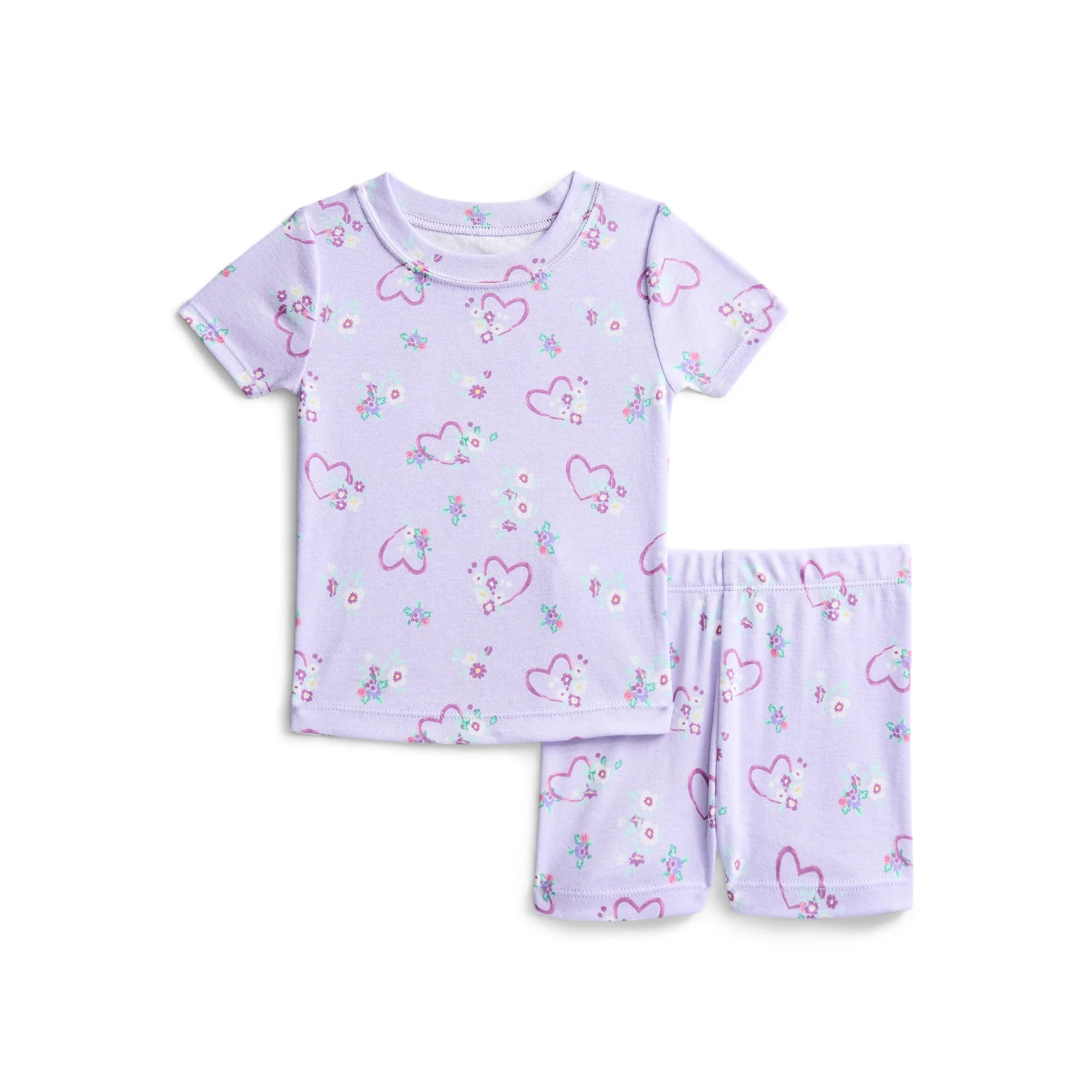 Wonder Nation Toddler Girls Short Sleeve Tee and Shorts Cotton Pajama Set, 2-Piece, Sizes 12M-5T | Walmart (US)
