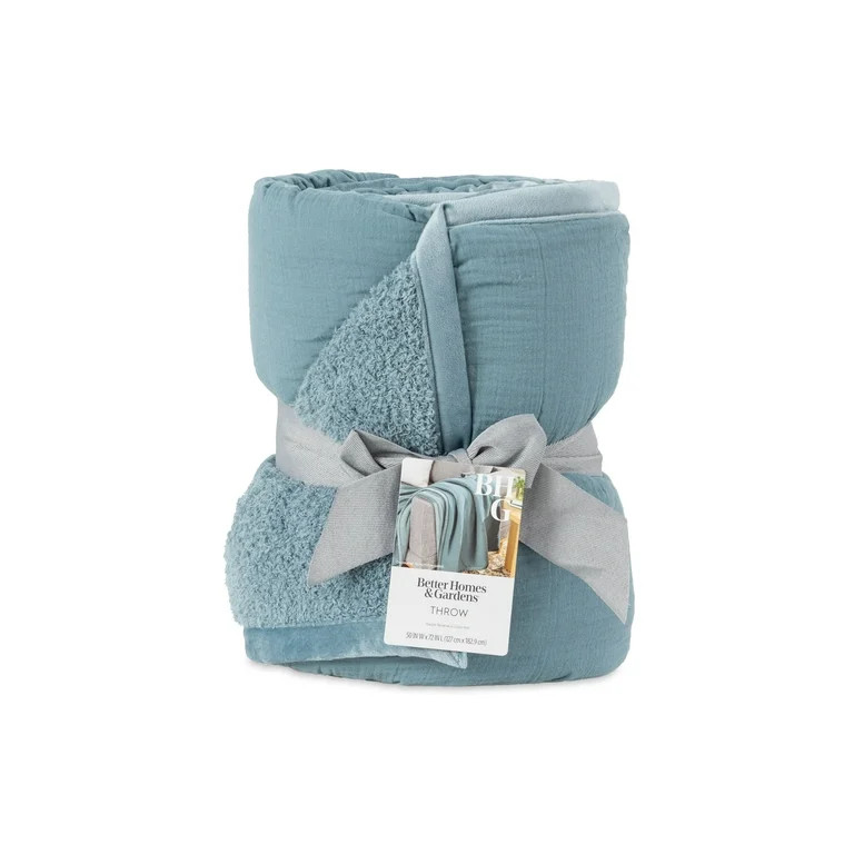 Better Homes & Gardens Gauze Reverse to Cozy Knit Super Soft Throw Blanket, Oversized, Nimbus Blu... | Walmart (US)