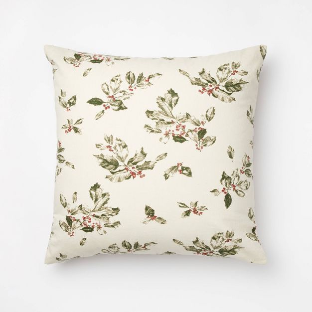 Oversized Mistletoe Square Throw Pillow Cream/Green - Threshold&#8482; designed with Studio McGee | Target