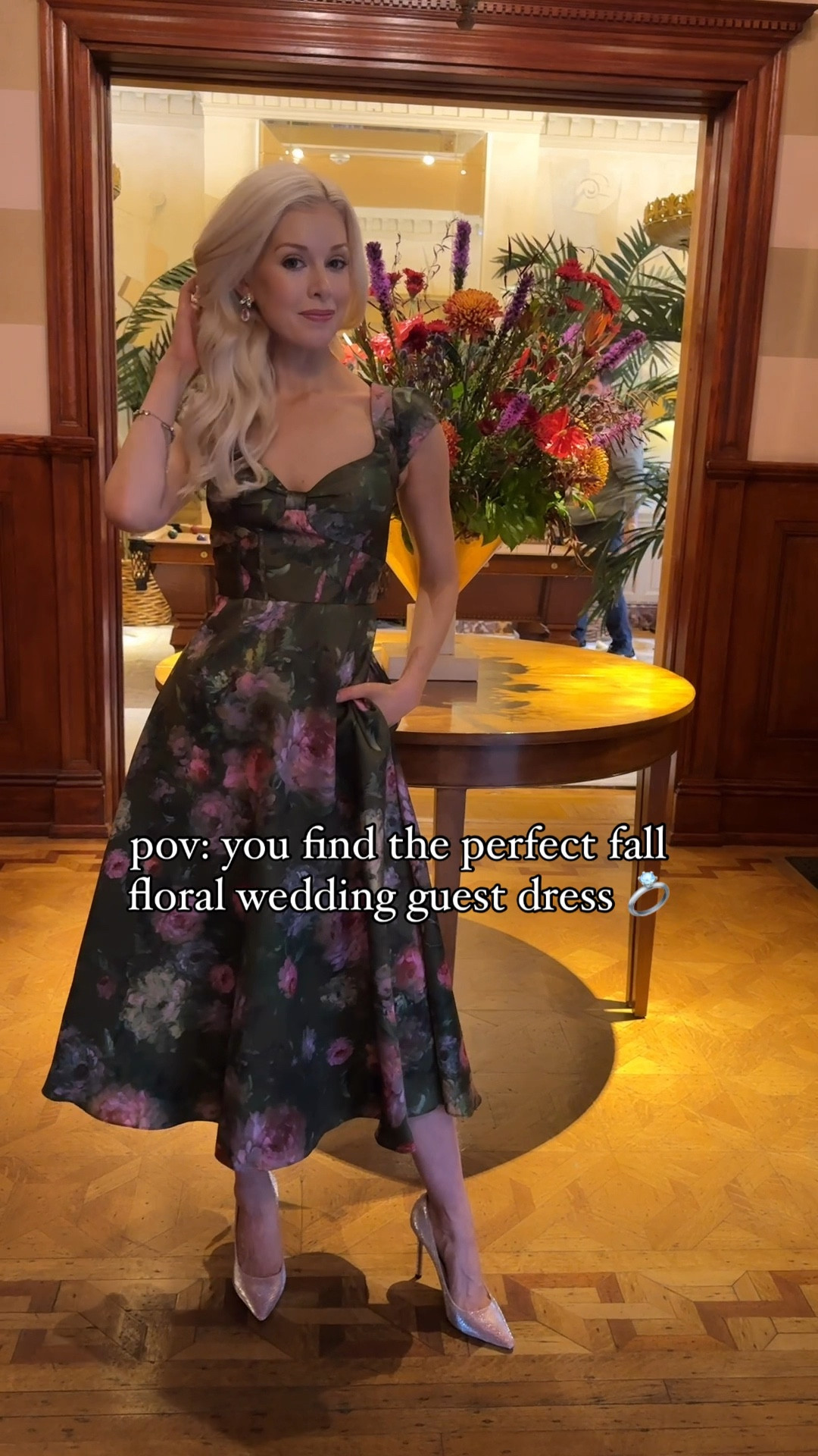 The floral dress I wore for a beautiful fall wedding in Maryland last night 💍💕✨

dress: Theia Couture 
pumps: Jimmy Choo 
earrings: Loren Hope 

#LTKStyleTip #LTKShoeCrush #LTKParties