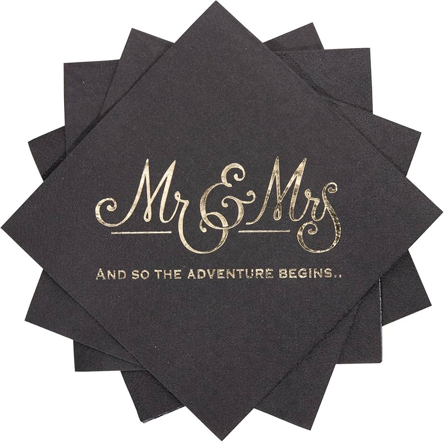 Wedding Napkins Disposable 100 PCS, Gold Foil Mr and Mrs Paper Cocktail Napkins for Wedding Dinne... | Amazon (US)