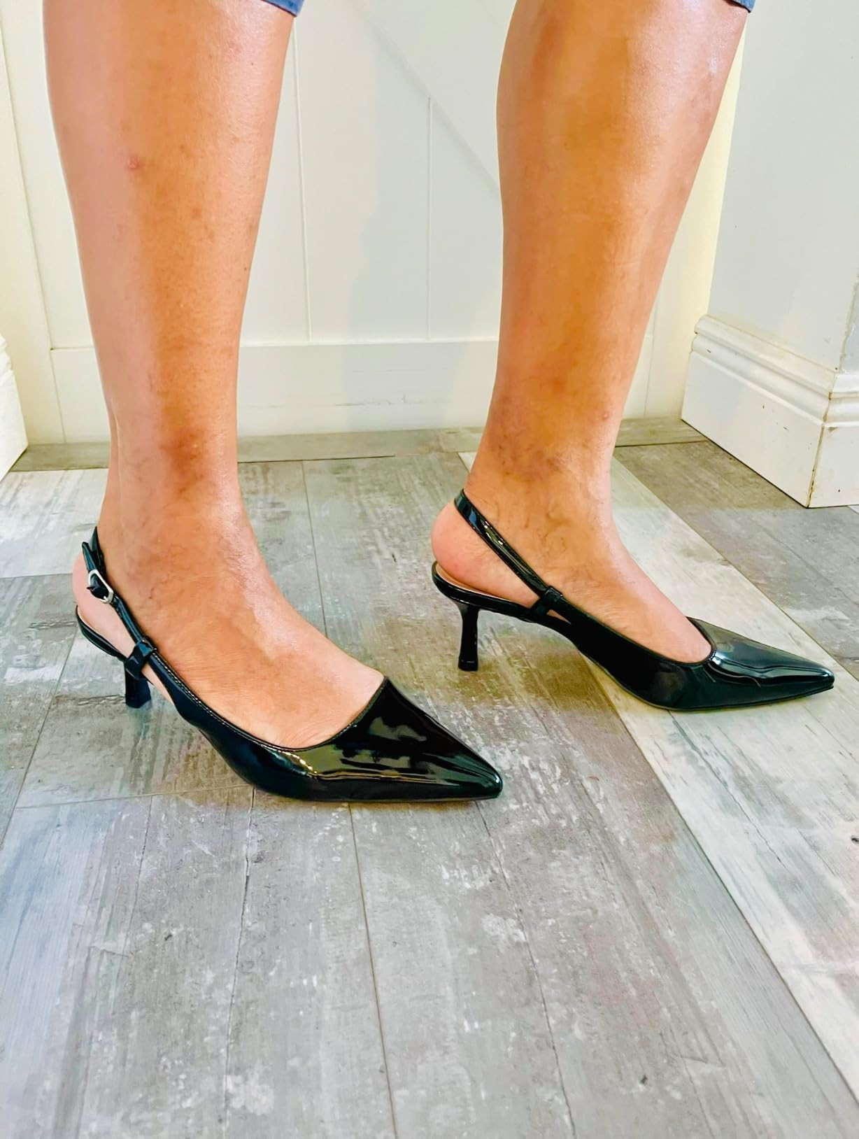 TruFox Women's Pointed Toe Kitten Heel Pumps Slingback Short Heel Slip On | Amazon (US)