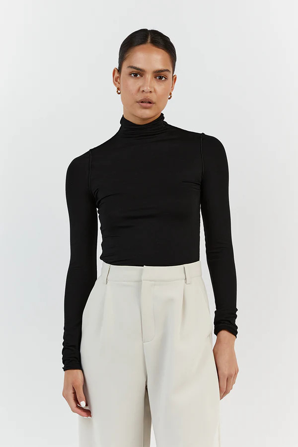 AVERY BLACK HIGH NECK TOP | DISSH