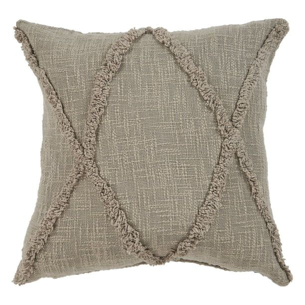 LR Home Solid Diamond Tufted Cotton Square Throw Pillow, Taupe Brown, 20", Count per Pack 1 | Walmart (US)