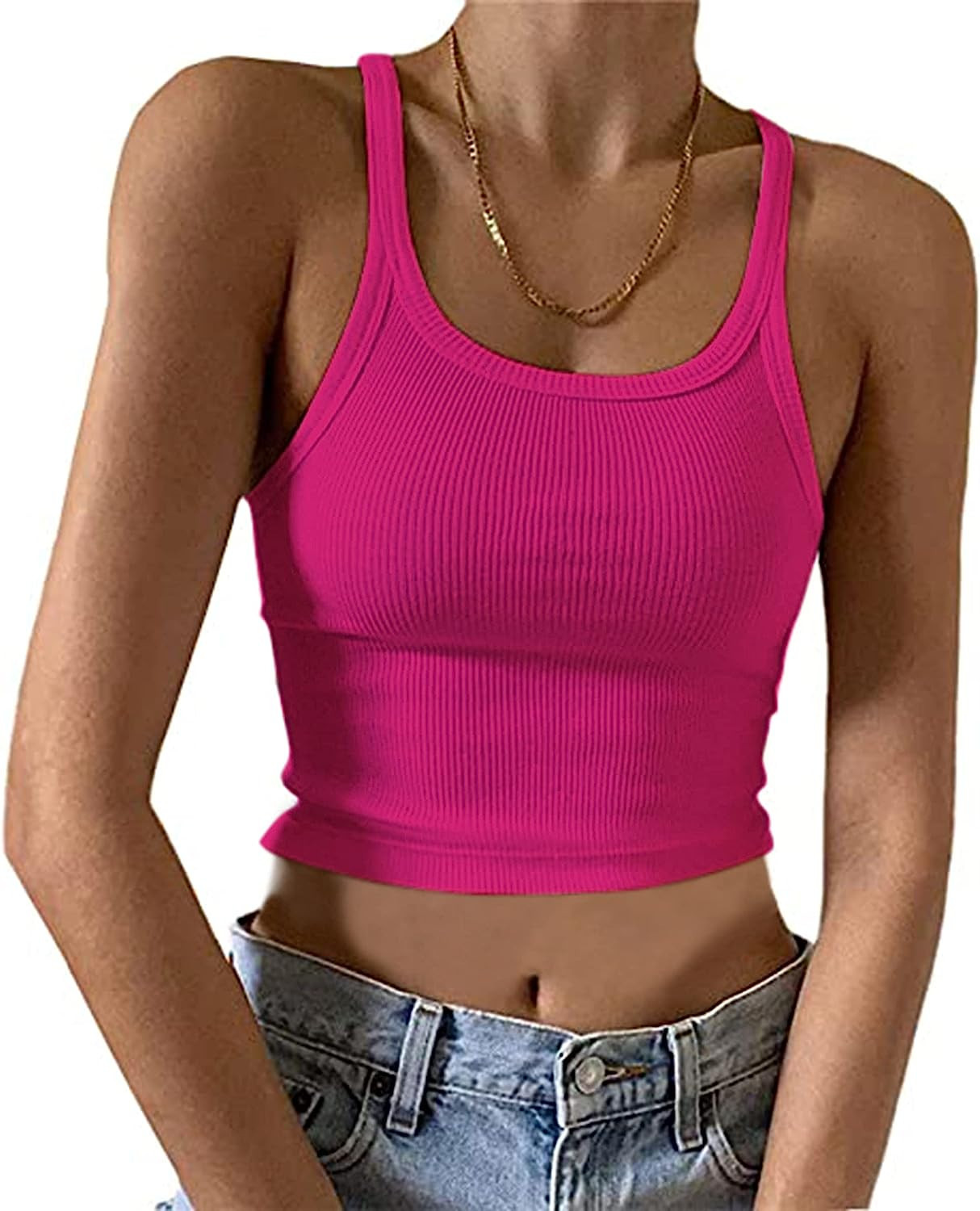 KAMISSY Women's Sleeveless Crop Tank Top Slim Fit Scoop Neck Ribbed Knit Basic Crop Cami Shirts T... | Amazon (US)