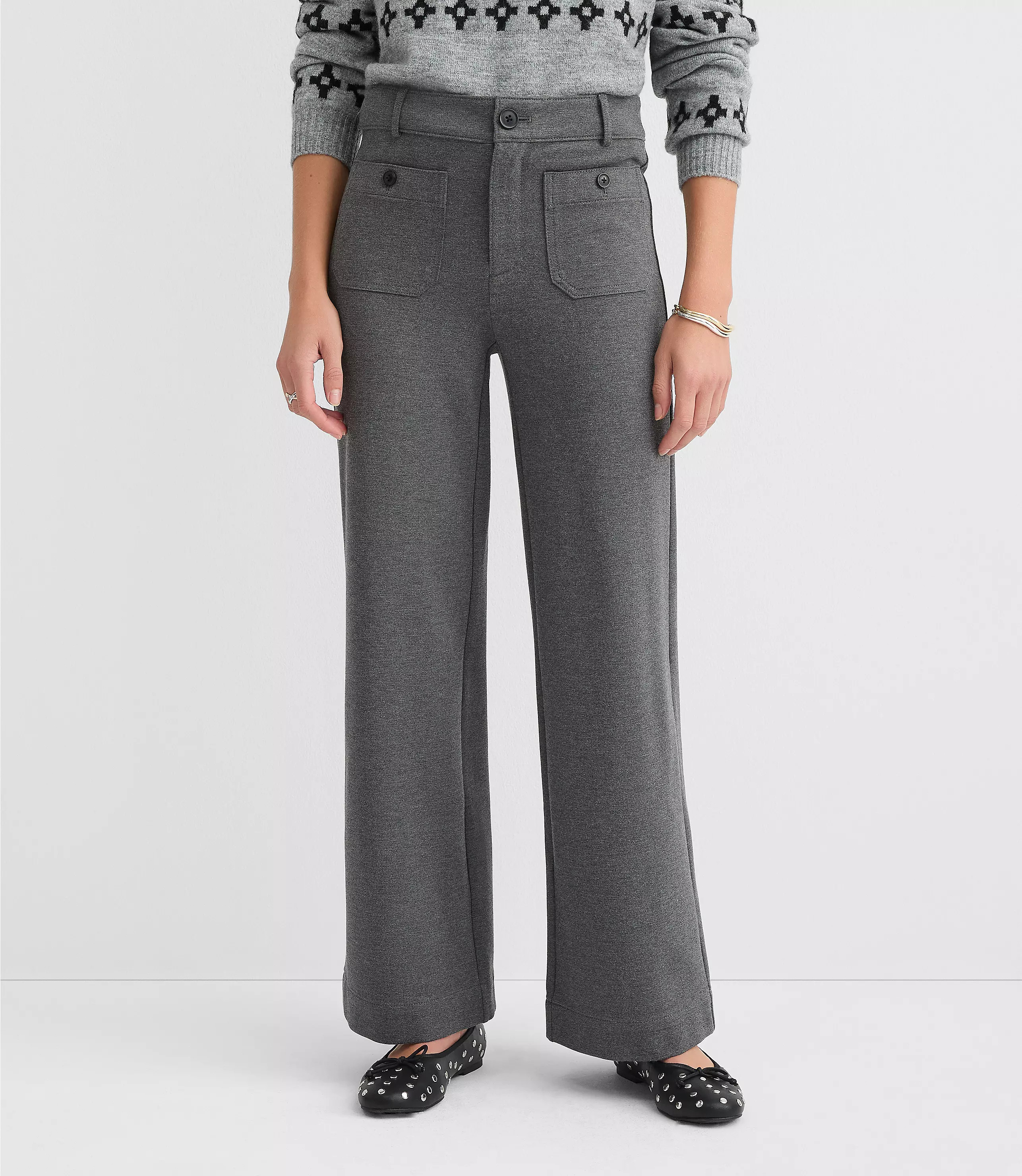 Palmer Wide Leg Pants in Heathered Ponte | LOFT