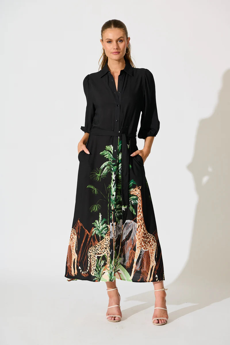 Coco Maxi Shirt Dress – Black White Print | St Frock | St.Frock AU