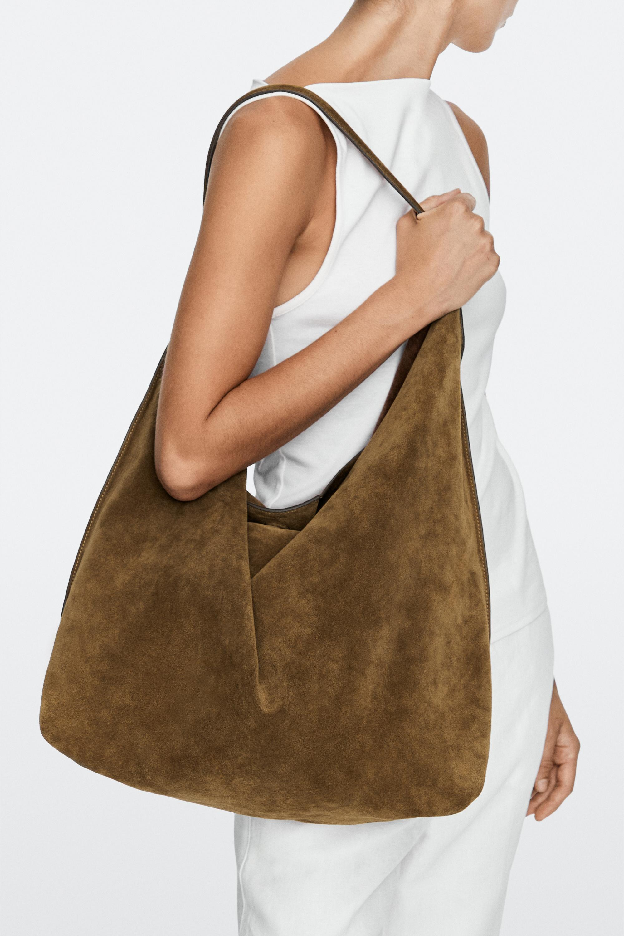 Maxi split suede leather shoulder bag | Massimo Dutti UK