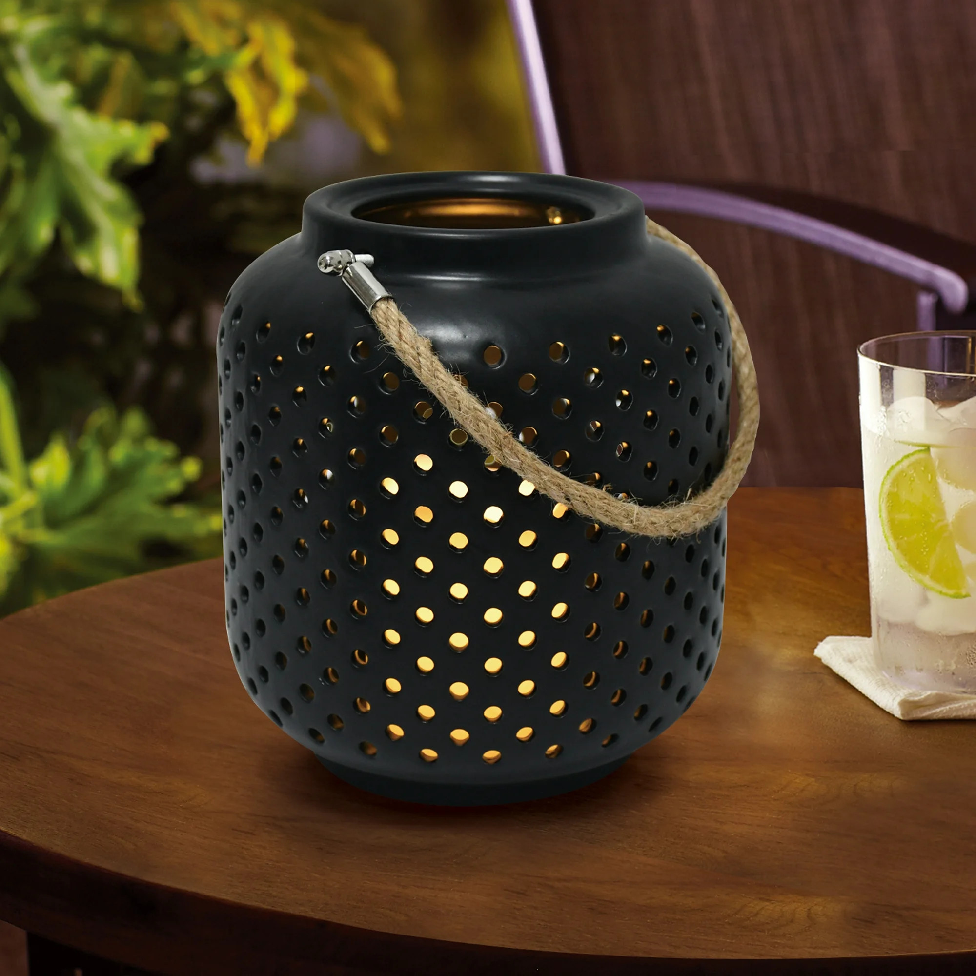 Better Homes and Gardens Battery-Operated Outdoor Black Ceramic LED Lantern | Walmart (US)