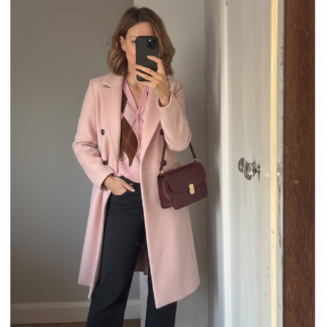 Pink coat and burgundy bag outfit 

#LTKOver40