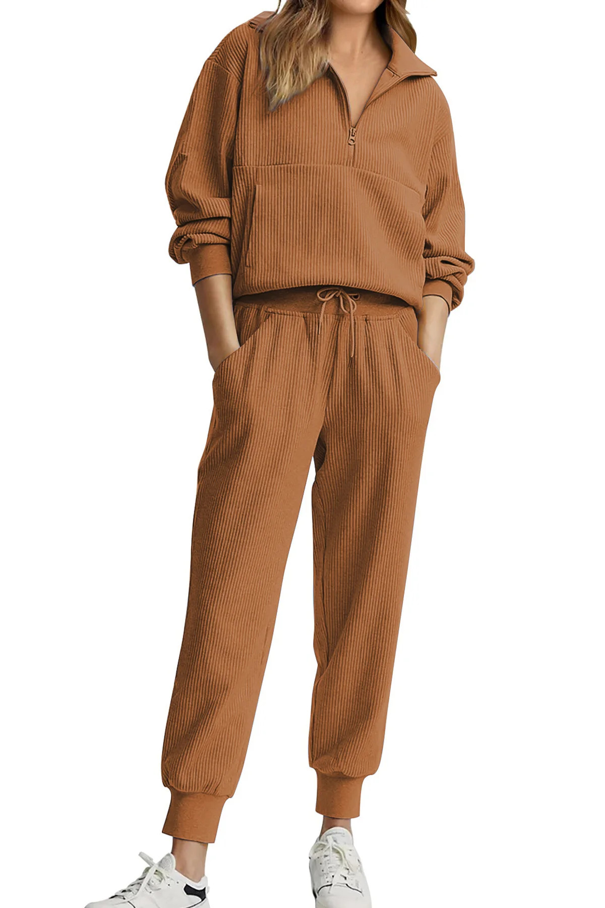 Fantaslook Womens 2 Piece Outfits Long Sleeve Half Zip Sweatsuits with Pockets Pullover Lounge Se... | Walmart (US)