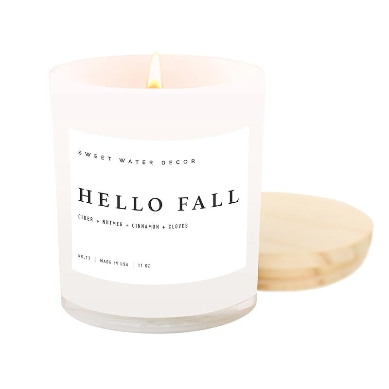 Sweet Water Decor Hello Fall Soy Candle | Cinnamon, Apples, and Clove Autumn Scented Candles for ... | Amazon (US)