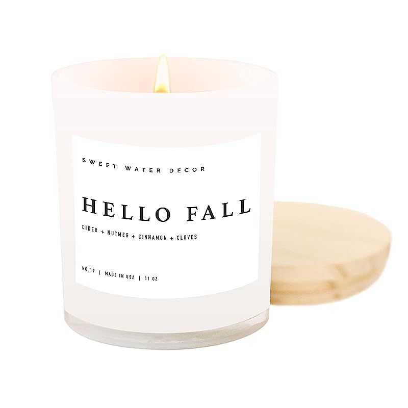 Sweet Water Decor Hello Fall Soy Candle No. 17 | Cinnamon, Apples, and Clove Autumn Scented Candl... | Amazon (US)