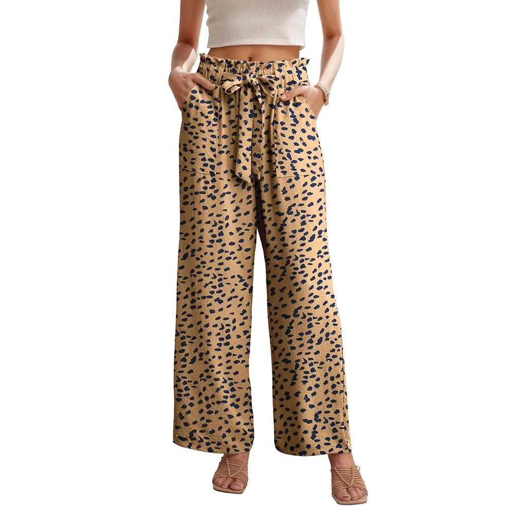JWD Women's Wide Leg Pants with Pockets High Waist Adjustable Knot Loose Casual Trousers Business Work Casual Pants LD Apricot S - Walmart.com | Walmart (US)