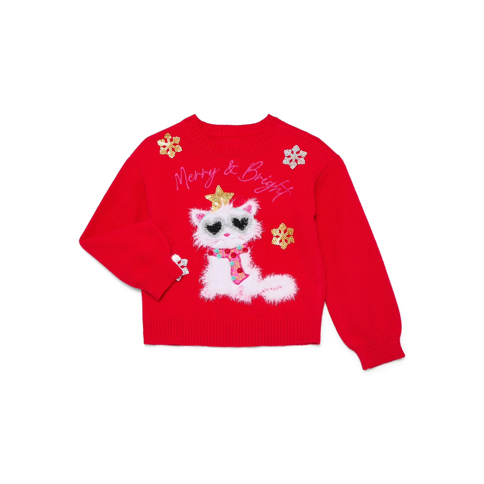 Holiday Time Girls Long Sleeve Christmas Sweater, Sizes 4-18 & Plus | Walmart (US)