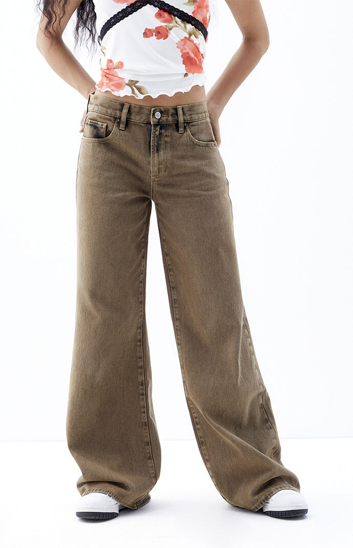 Women's Lena Brown Low Rise Super Baggy Jeans in Medium Indigo - Size 32 | PacSun
