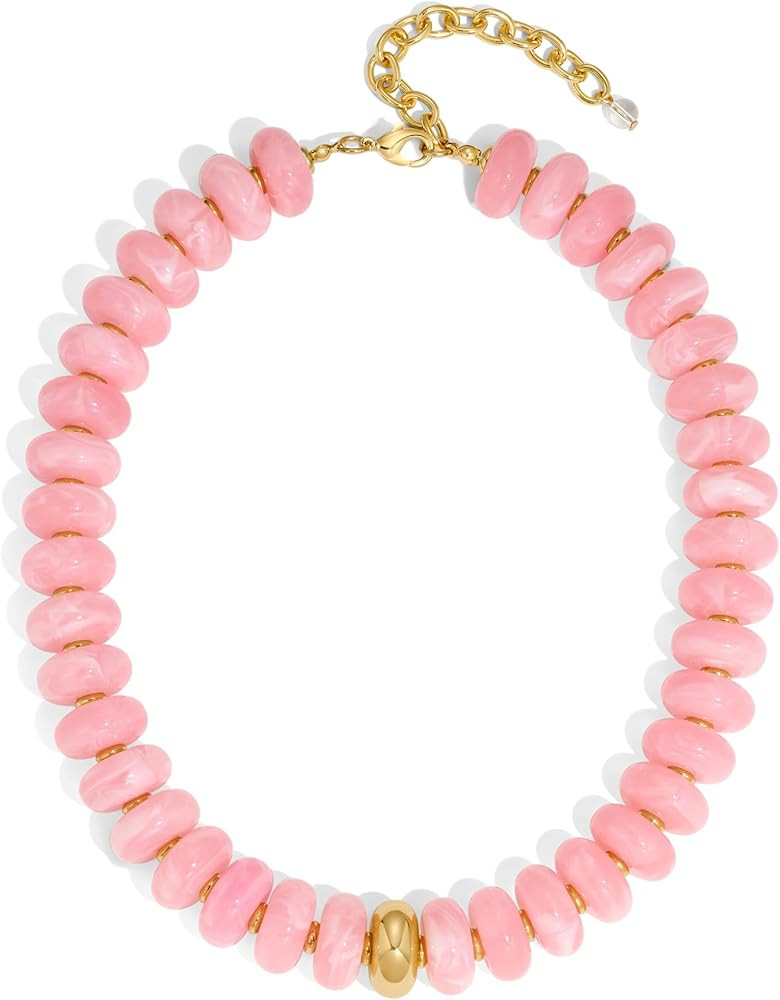 Chunky Colorful Beaded Choker Necklace for Women - Summer Beach Round Resin Beads Necklace, Trend... | Amazon (US)