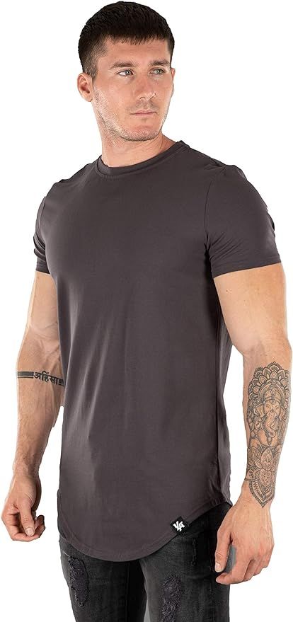 YoungLA Mens Designer Fitted T-Shirts Long Drop Cut Tee Workout Gym 402 | Amazon (US)