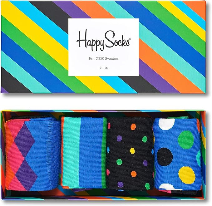 Amazon.com: Happy Socks Amazon Strip Gift Box 4-Pack, colorful and fun, Socks for men and women :... | Amazon (US)