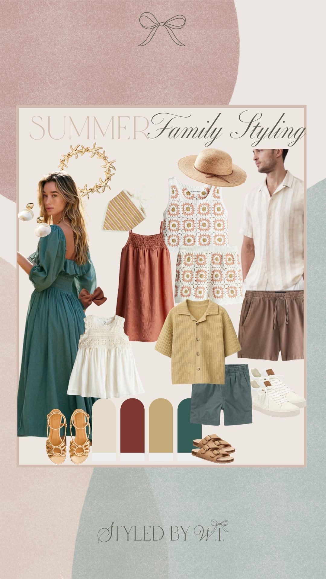 This look is giving earthy elegance with pops of goldenrod, terracotta, and that dreamy teal-green dress moment (hello, statement mama piece 😍). From crochet textures to laid-back linen, it’s comfortable, camera-ready, and totally wearable. 

#LTKKids #LTKFamily #LTKSummerEdit