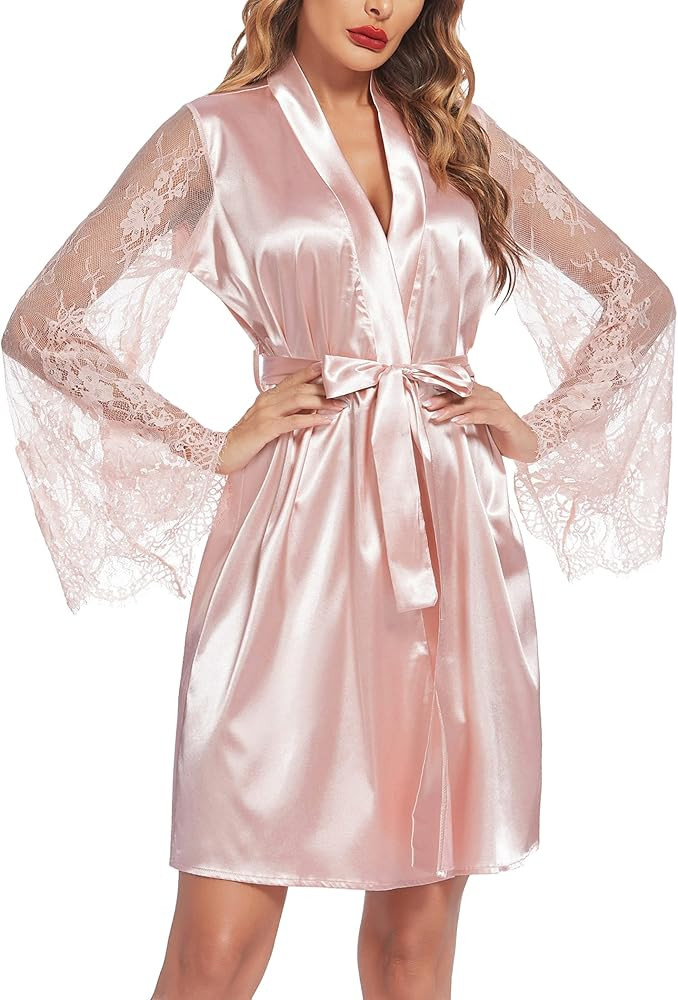 Avidlove Women's Satin Kimono Robe for Bridesmaid and Bride Wedding Party Getting Ready Short Rob... | Amazon (US)