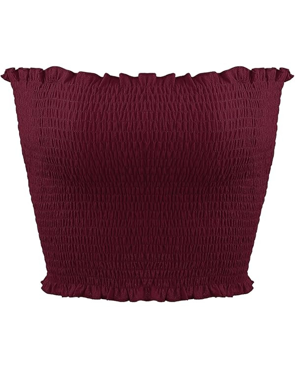 Sweetbei J Womens Strapless Pleated Summer Sexy Bandeau Tube Crop Tops | Amazon (US)