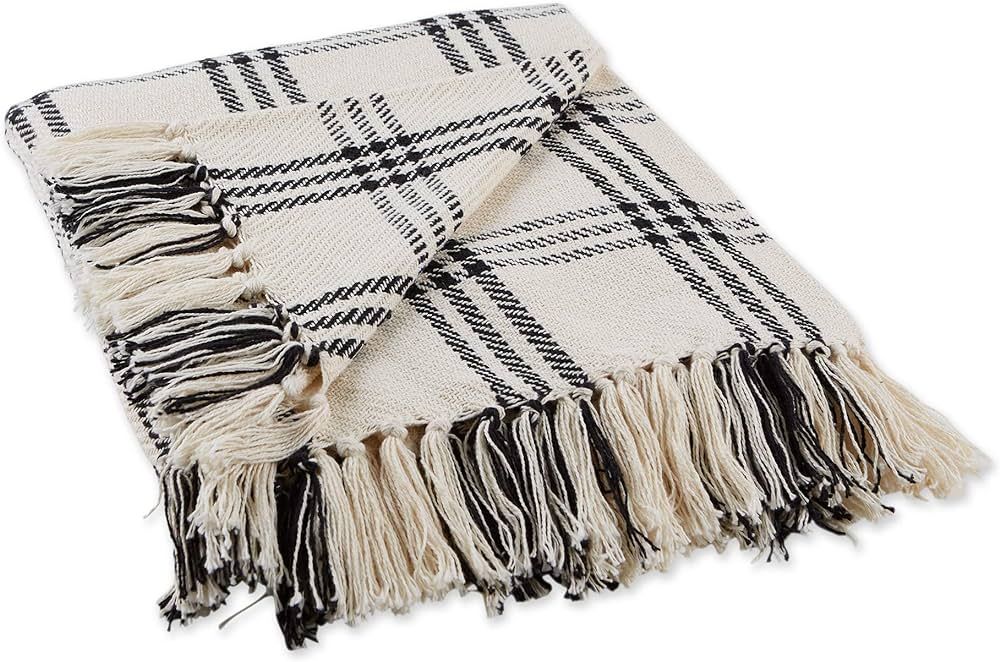 DII Modern Farmhouse Plaid Collection Cotton Fringe Throw Blanket, 50x60, White/Black | Amazon (US)