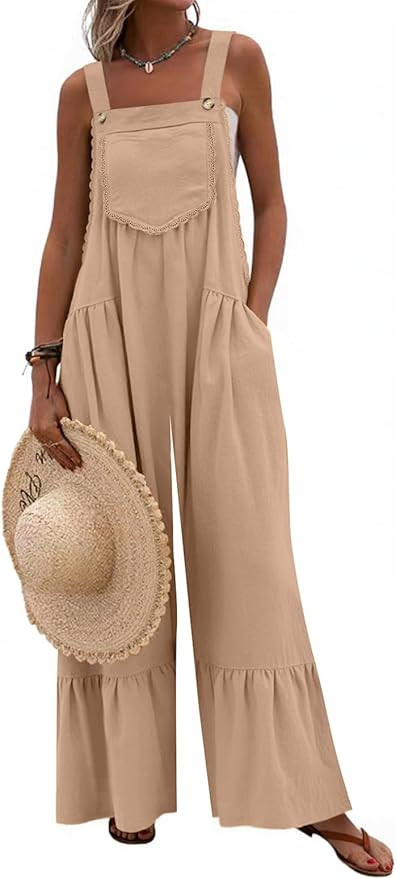 Dokotoo Women's Lace Casual Overalls Summer Jumpsuit Loose Baggy Wide Leg Ruffle Pants Rompers wi... | Amazon (US)