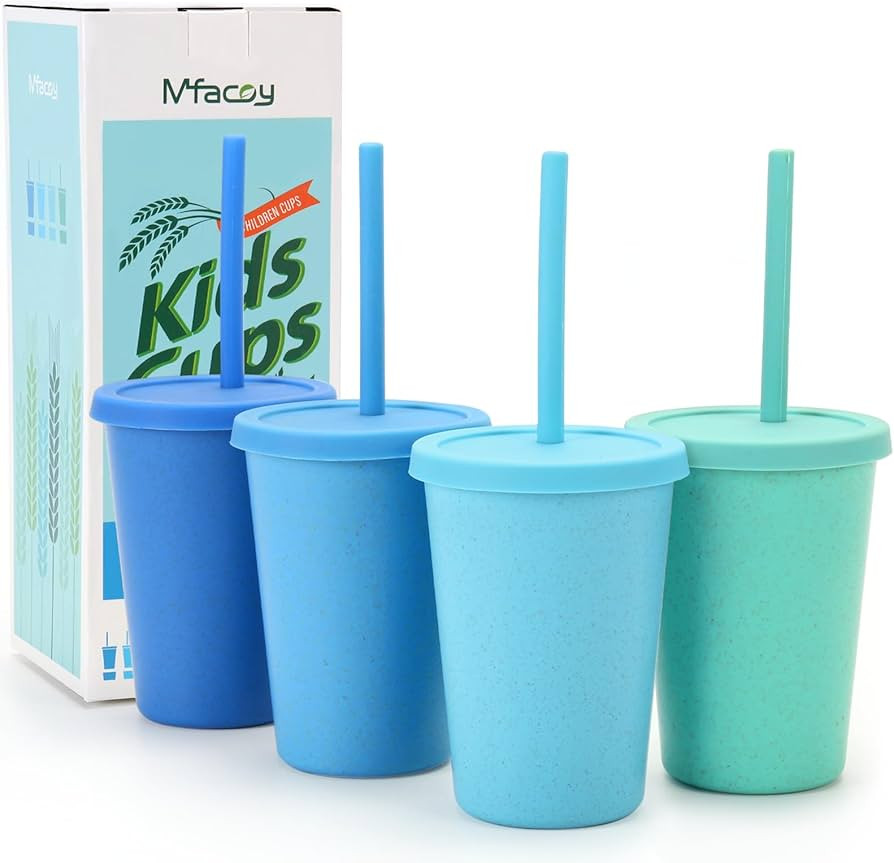 Mfacoy 4 Pack Wheat Straw Cups with Lid and Straws, 10 oz Unbreakable Kids Cups, Reusable Drinkin... | Amazon (US)