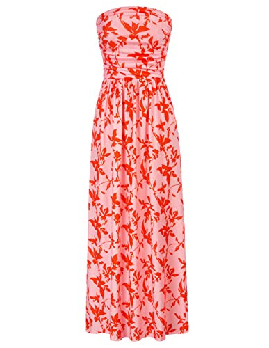 GRACE KARIN Women Strapless Casual Loose Ruched Long Maxi Dress with Pockets | Amazon (US)
