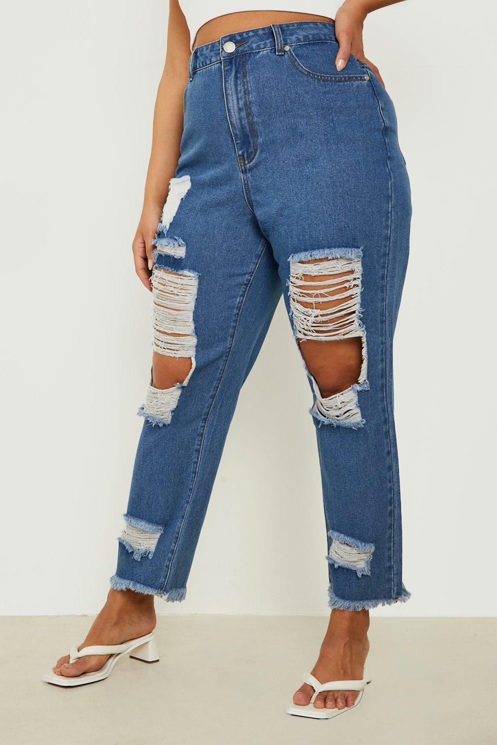 Plus Basic High Rise Ripped Straight Jean | Boohoo.com (US & CA)