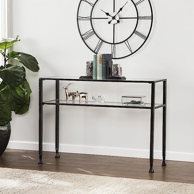 SEI Furniture Jaymes Metal & Glass 2-Tier Console Table, Black Silver Distressing | Amazon (US)