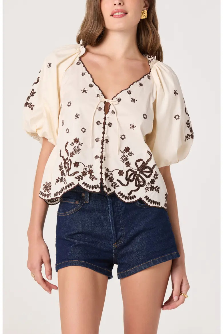 ASTR the Label Lucia Embroidered Balloon Sleeve Top (Women) | Nordstrom | Nordstrom