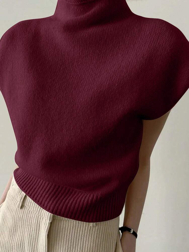 Burgundy sleeveless sweater  | SHEIN