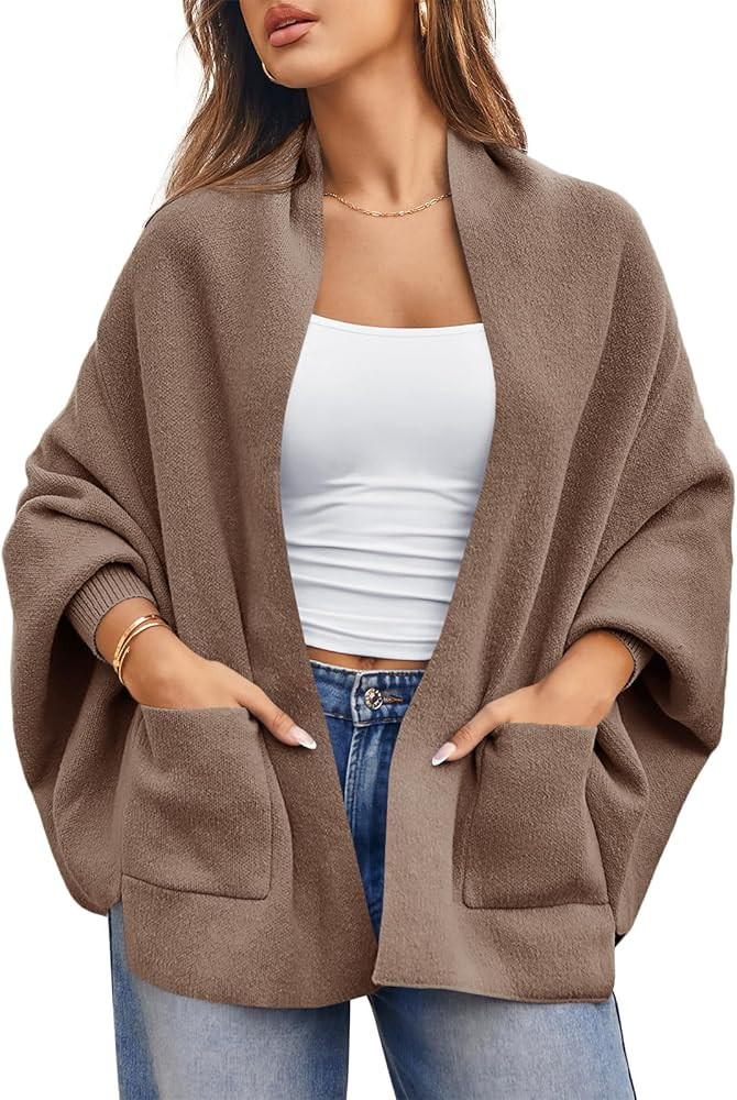 Saodimallsu Womens Open Front Cardigan Batwing Long Sleeve Shawl Chunky Knit Loose Fall Poncho Sw... | Amazon (US)